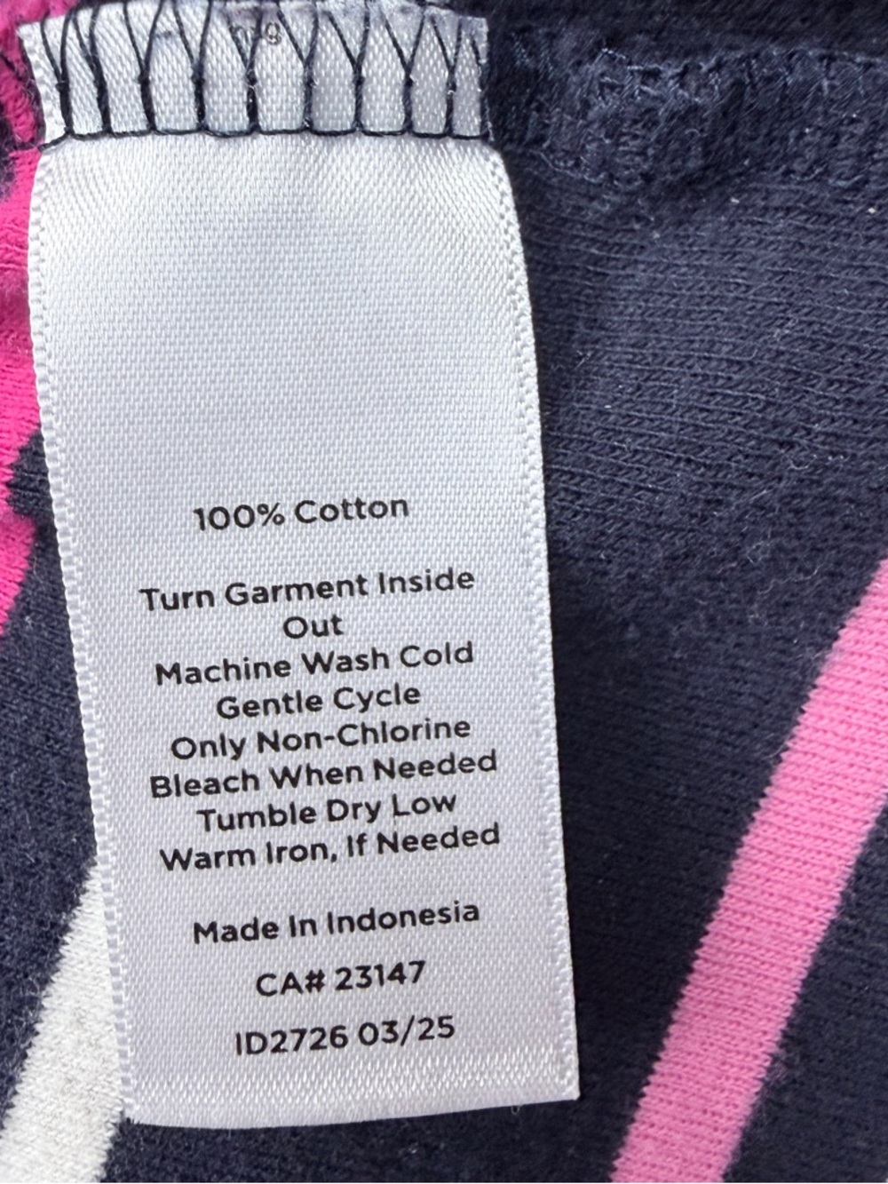 Talbots Navy V-Neck Long Sleeve Top with Pink & White Stripes - Picture 9 of 9